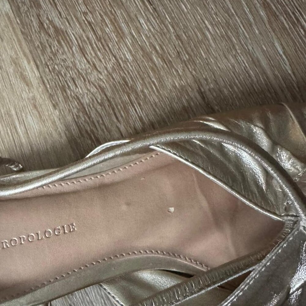 Anthropologie‎ Gold Leather Strappy Flat Sandals size women’s 9 or EU 40 - Picture 6 of 8